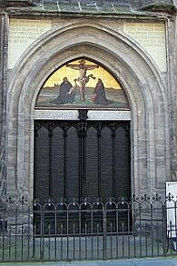 The Door of the Castle Church in Wittenburg where Martin Luther posted the 95 Theses. The Theses are now engraved in the metal doors.