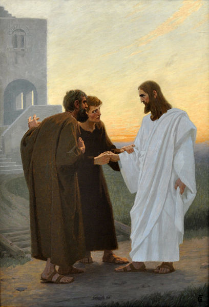 Gebhard Fugel, Jesus und der Gang nach Emmaus, turn of the 20th century, copyright holder released to public domain